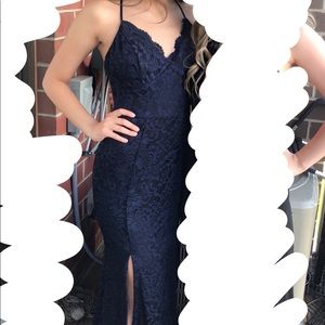 Navy Blue Lace Long Dress